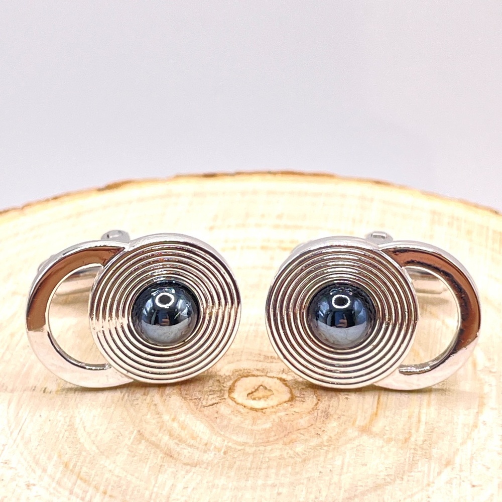 Vintage Shields Fifth Avenue Silver Tone Hematite Men's Cuff Links